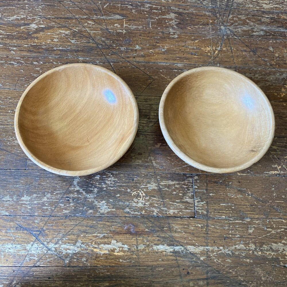 Set Of 2 Vintage Small Wood Rustic Farmhouse Bowls